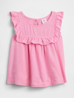 Majica iz lanene mešanice z volančki za malčice