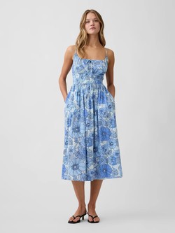 Patterned Tie-Front Midi Dress