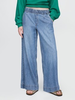 GAP Ženske UltraSoft baggy jeans hlače z gubami Modra - Medium Indigo 2