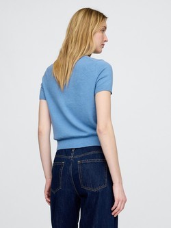 GAP Ženska pletena majica s kratkimi rokavi Modra - Soft Cornflower Blue 3