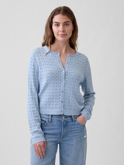 Ženska bombažna pletena jopa z luknjičastim vzorcem