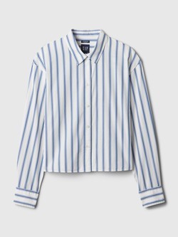 GAP Ženska cropped srajca z dolgimi rokavi Modra - Blue &amp; White Stripe 4