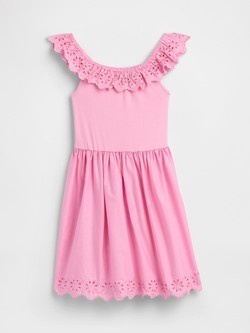 Obleka z vezeninami in naborkom za deklice