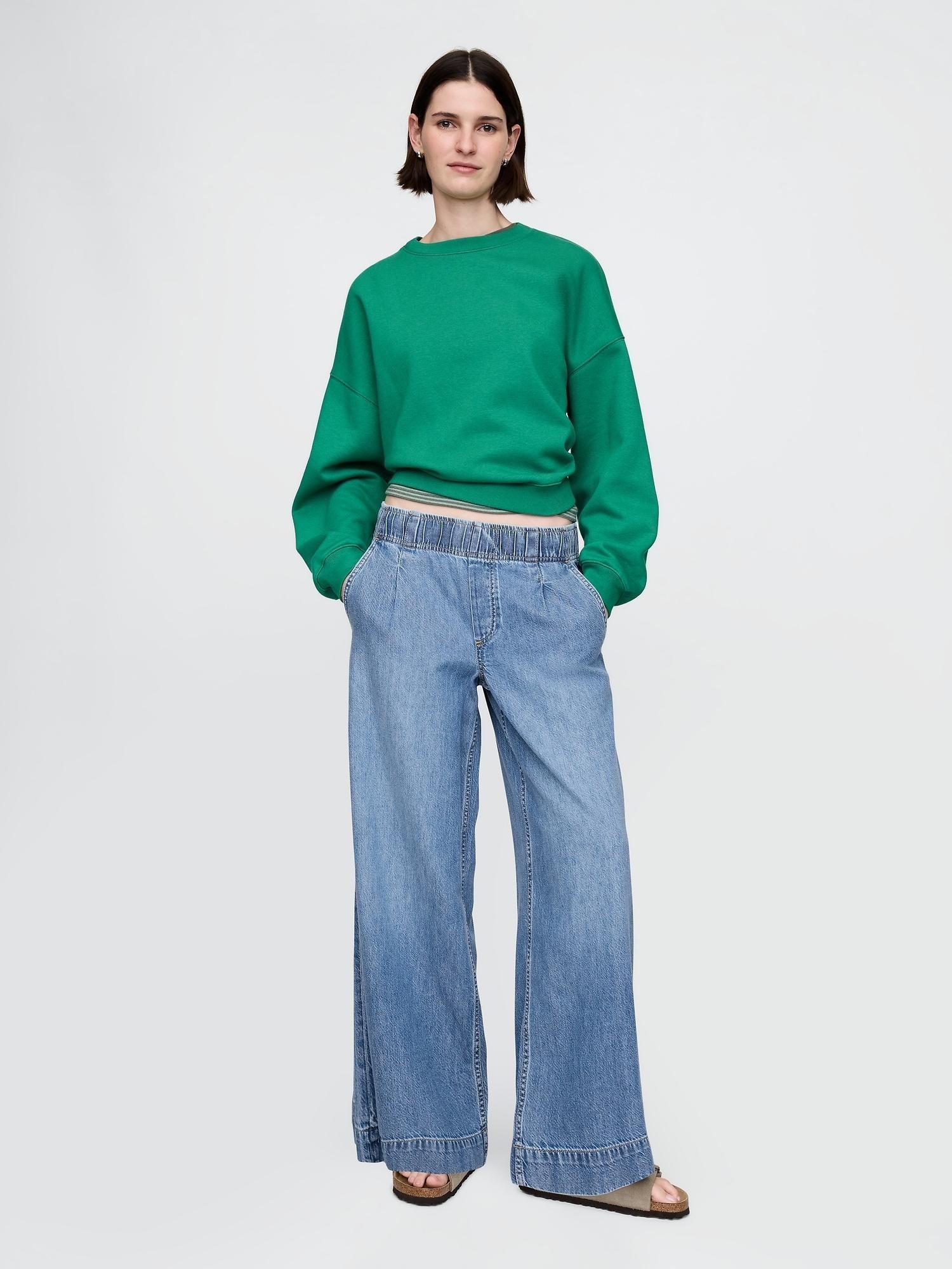 GAP Ženske UltraSoft baggy jeans hlače z gubami Modra - Medium Indigo 