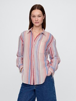 Crinkle Gauze Button-Down Shirt