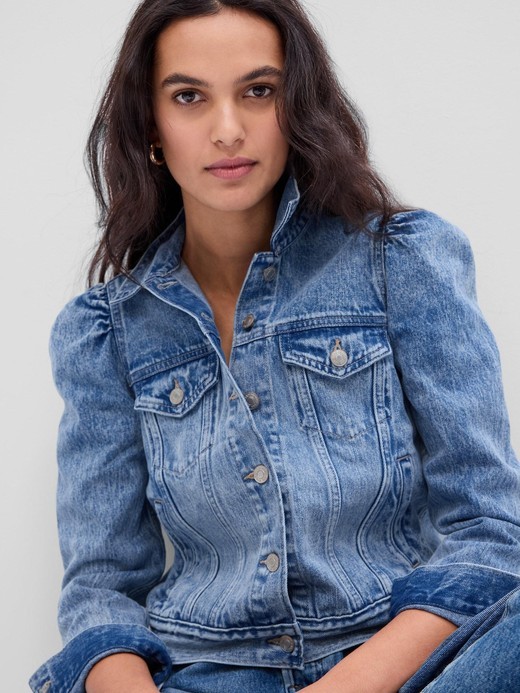 GAP Puff Sleeve Icon Denim Jacket with Washwell Gap