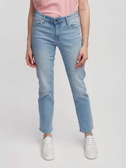 Ženske straight jeans hlače s srednje visokim pasom