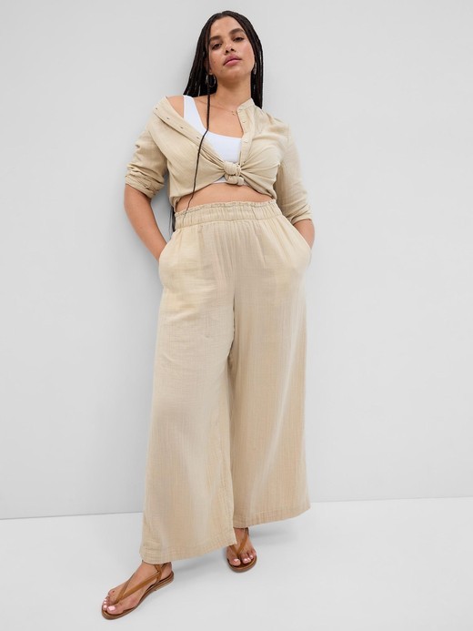 Plus size gauze deals wide leg pants