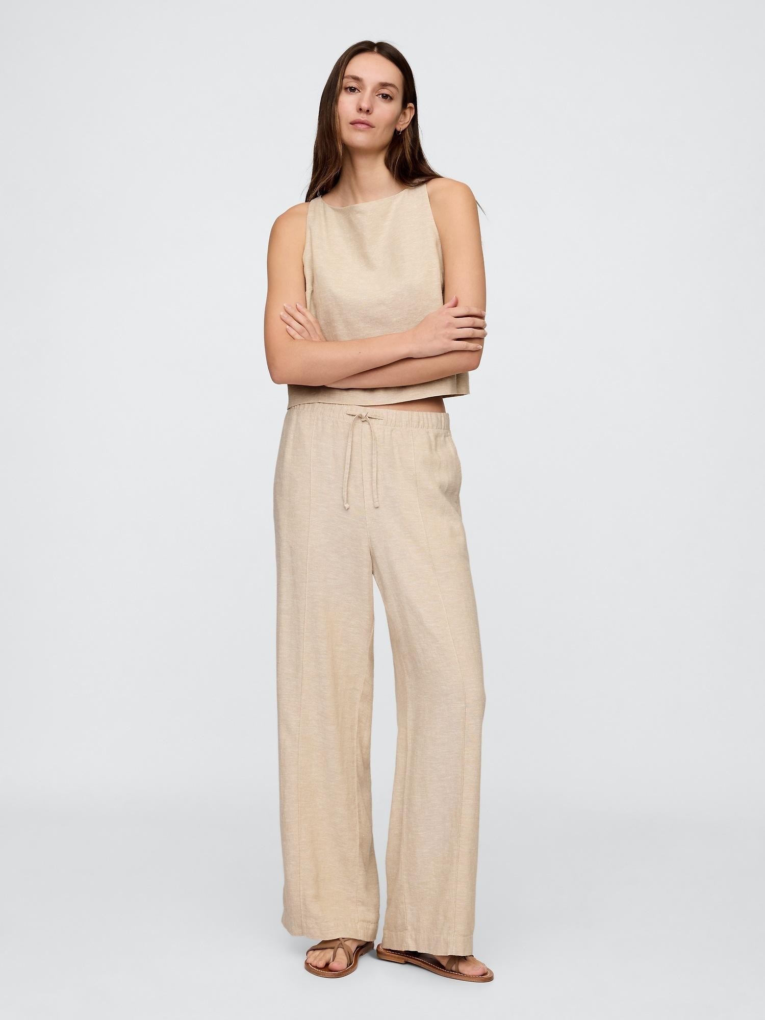GAP Ženske hlače iz lanene mešanice Bež - Flax Linen 