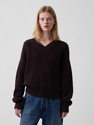 Ženski oversized fit pleten bombažen pulover