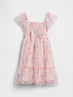 Kids Tulle Flutter Sleeve Dress