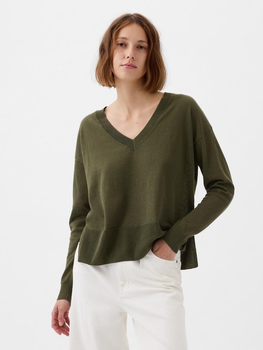 Image for Split-Hem Linen-Blend Sweater from Gap