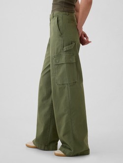 GAP Ženske široke cargo hlače Zelena - Olive Green 3