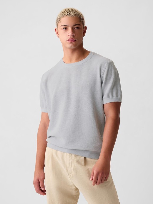 Image for Linen-Blend Textured Sweater Shirt from Gap