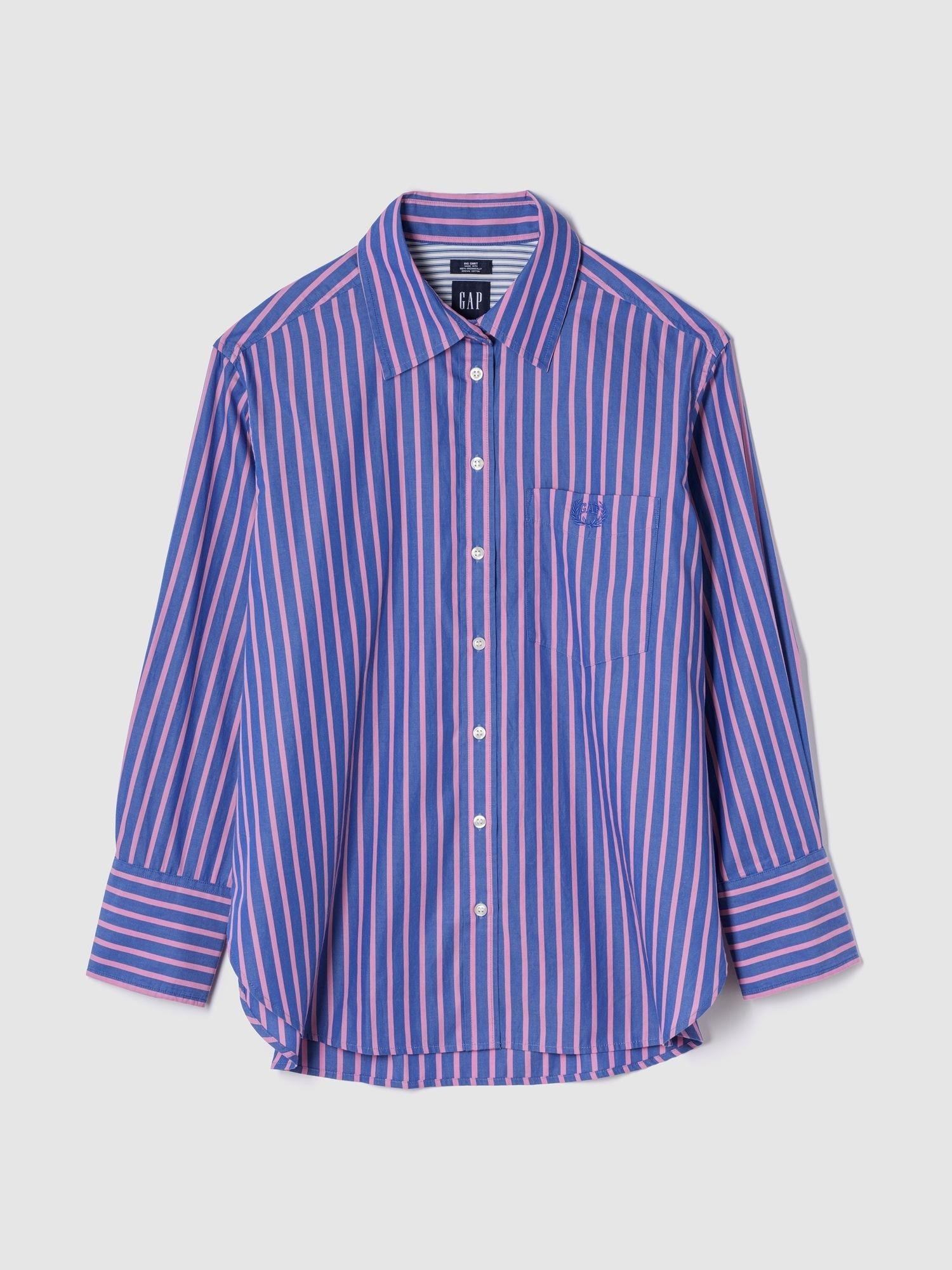 GAP Poplin Striped Shirt Blue Pink Stripe 