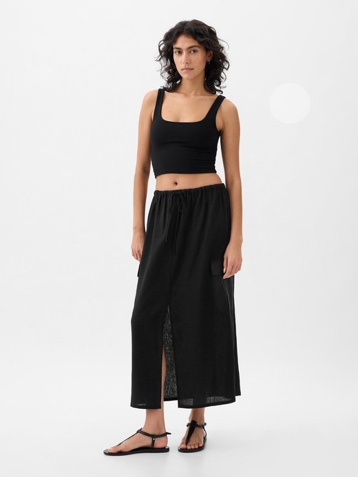 Image for Linen-Blend Cargo Midi Skirt from Gap