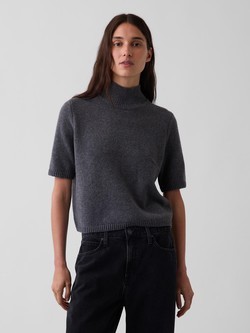 CashSoft Mockneck Elbow-Sleeve Sweater