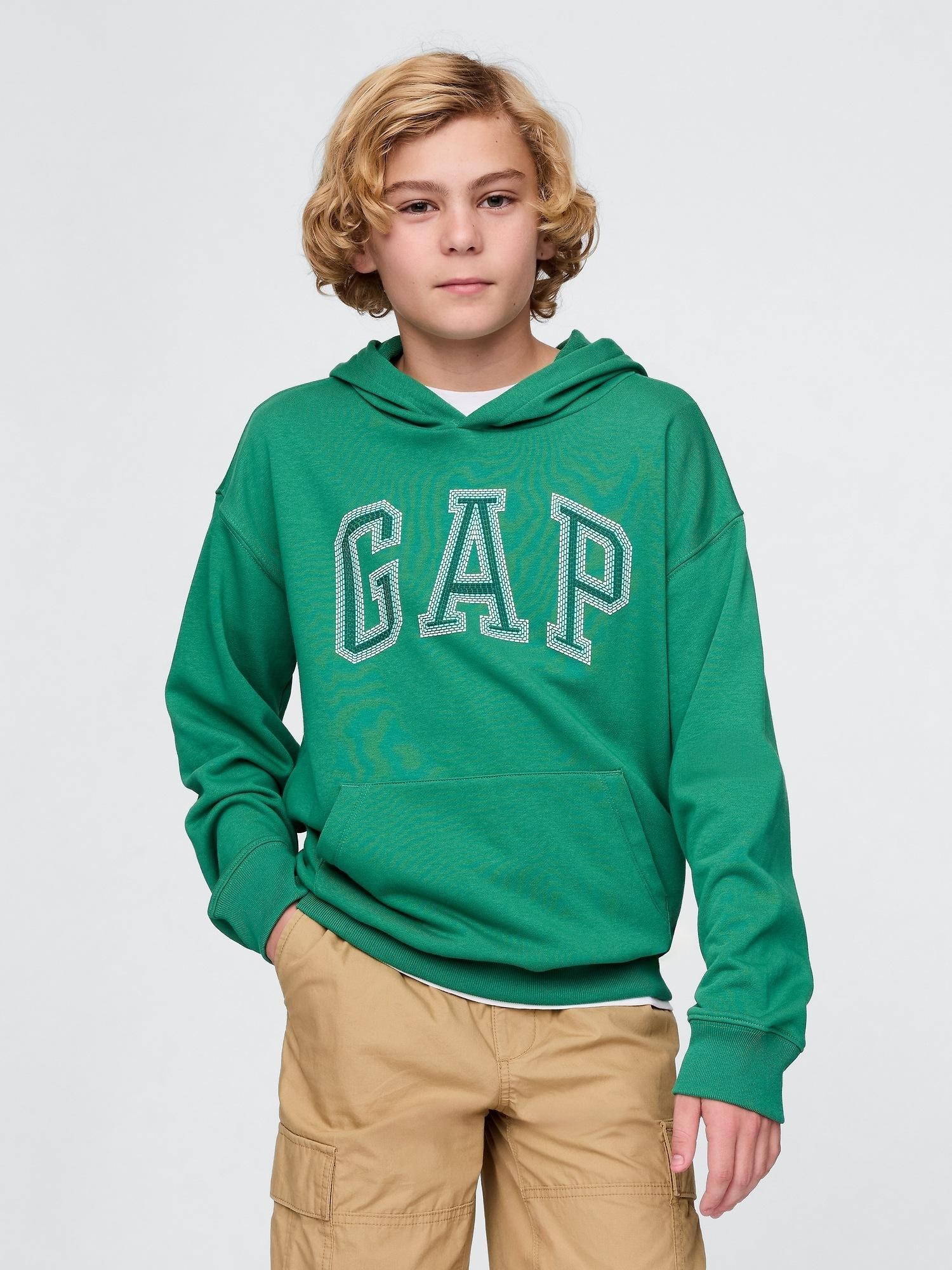 GAP Gap logo pulover s kapuco za dečke Zelena - Irish Clover 