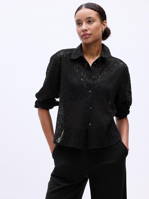 Image for Cropped Floral Lace Shirt from Gap