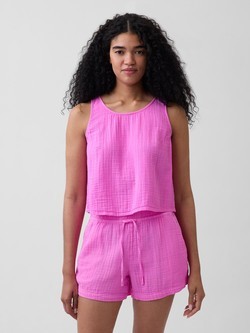 Ženska bluza brez rokavov z zmečkanim videzom