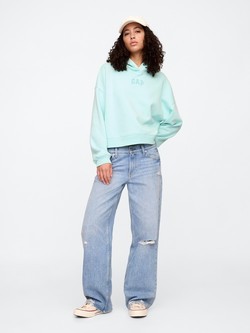 GAP Relaxed Gap Mini-Logo Cropped Hoodie Surf Spray 3