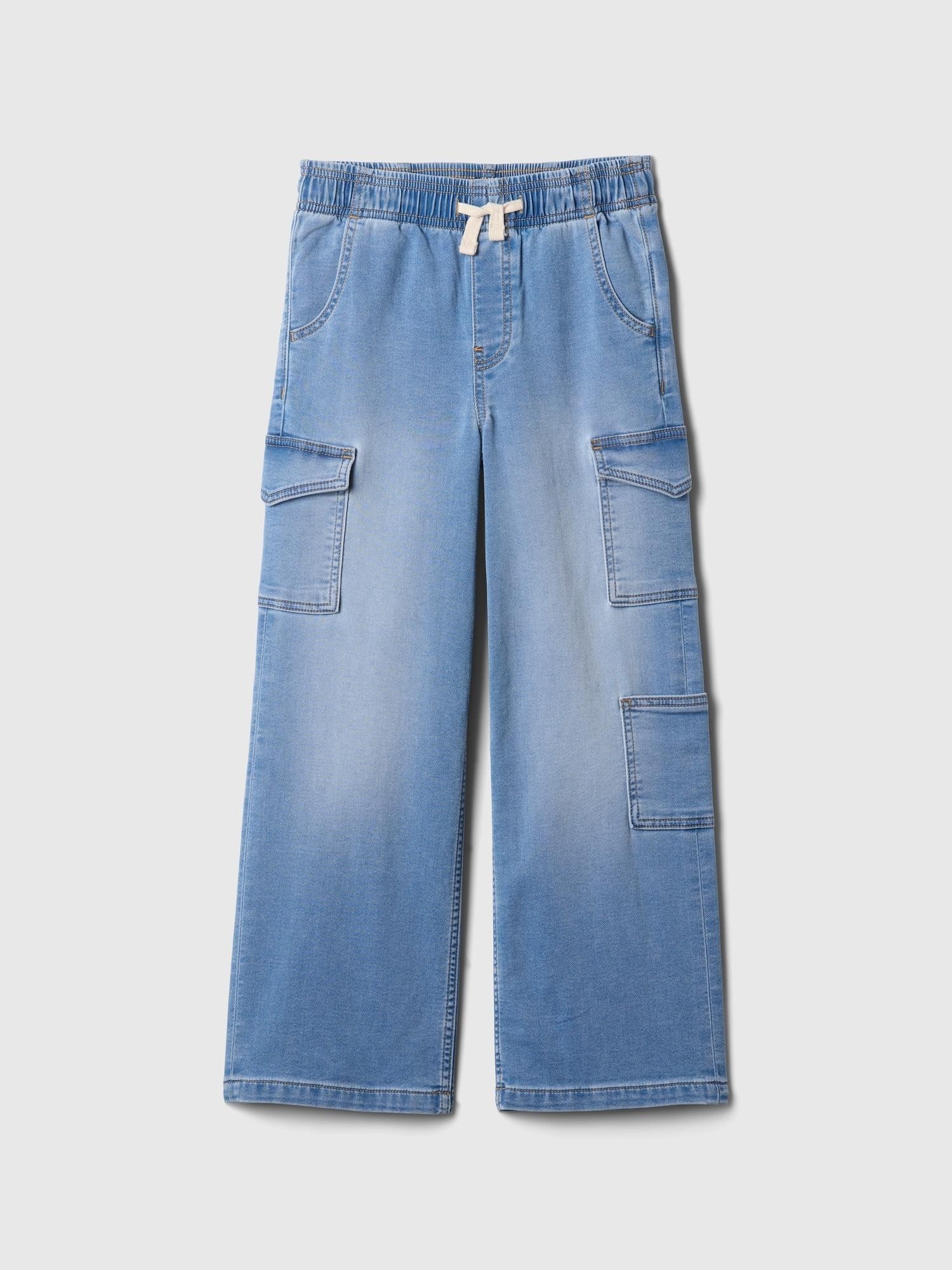 GAP Široke cargo jeans hlače za deklice Modra - Medium Wash 