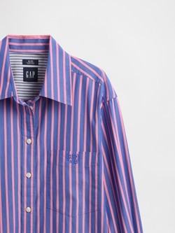 GAP Poplin Striped Shirt Blue Pink Stripe 4