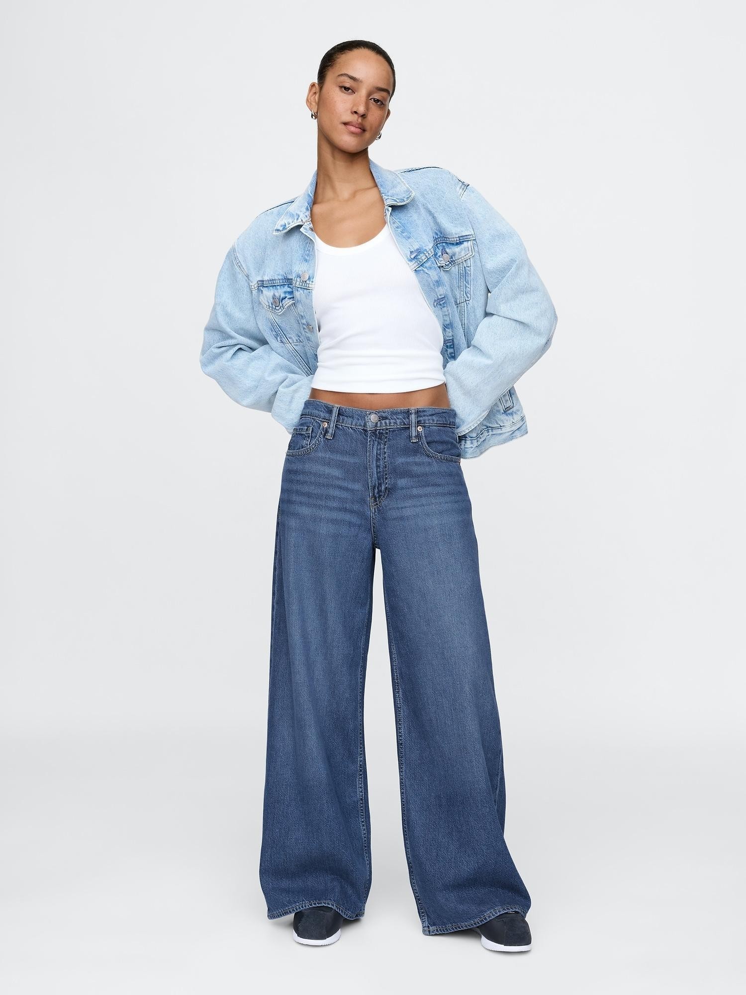 GAP Ženske baggy jeans hlače Modra - Medium Indigo 
