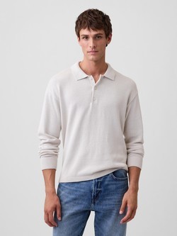 Moški relaxed fit pleten pulover s polo ovratnikom