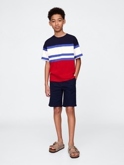 GAP Relaxed majica s kratkimi rokavi za dečke Modra - Blue Green Stripe 3
