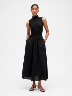 Midi Poplin Mock Neck Dress