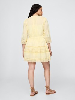 GAP Ženska mini obleka s čipkastimi vstavki Rumena - Pale Banana Yellow 6