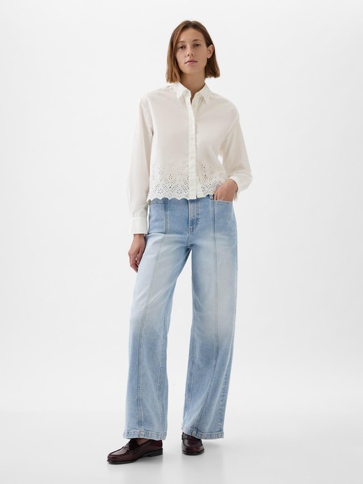 Image for Eyelet Cropped Shirt from Gap