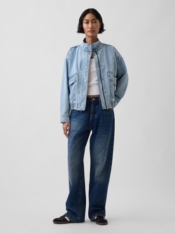 Ženska oversized denim jakna z visokim ovratnikom