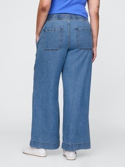GAP Ženske UltraSoft baggy jeans hlače z gubami Modra - Medium Indigo 6