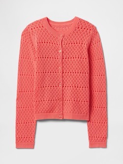 GAP Girls Pointelle Cardigan Fresh Coral 2