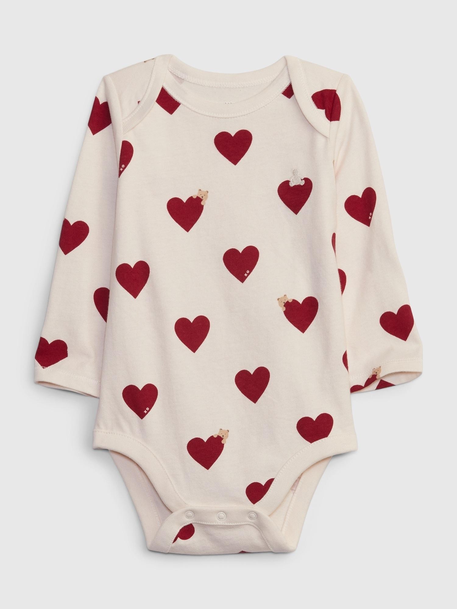 GAP Bodi z dolgimi rokavi za novorojenčke Bež - Ivory Heart Print 