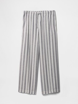 GAP Mid Rise Linen-Blend Pull-On Wide-Leg Pants Blue White Stripe 7