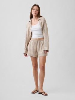 High Rise Pull On Linen Blend Shorts