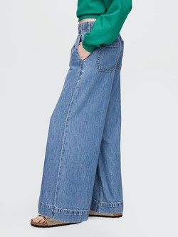 GAP Ženske UltraSoft baggy jeans hlače z gubami Modra - Medium Indigo 3