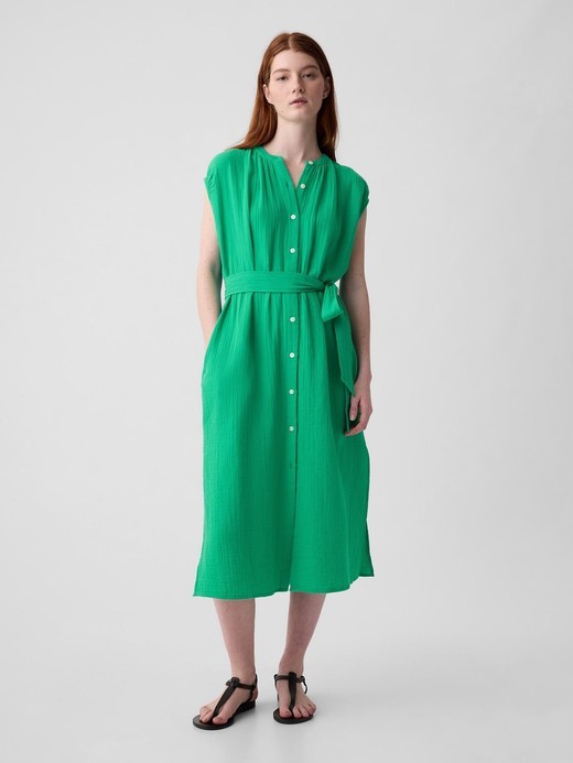 Image for Crinkle Gauze Belted Midi Dress from Gap