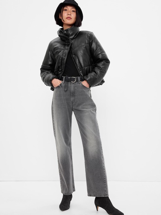 Image for Big Puff Faux-Leather Cropped Jacket from Gap