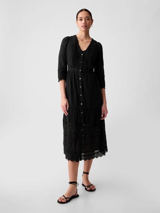 Image for Crinkle Gauze Lace Midi Dress from Gap