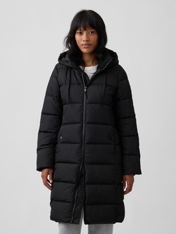 Relaxed Midi Puffer Coat With Hood