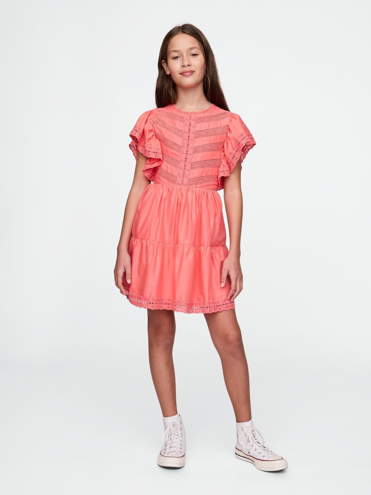 GAP Kids Lace Tiered Ruffle Dress Fresh Coral 