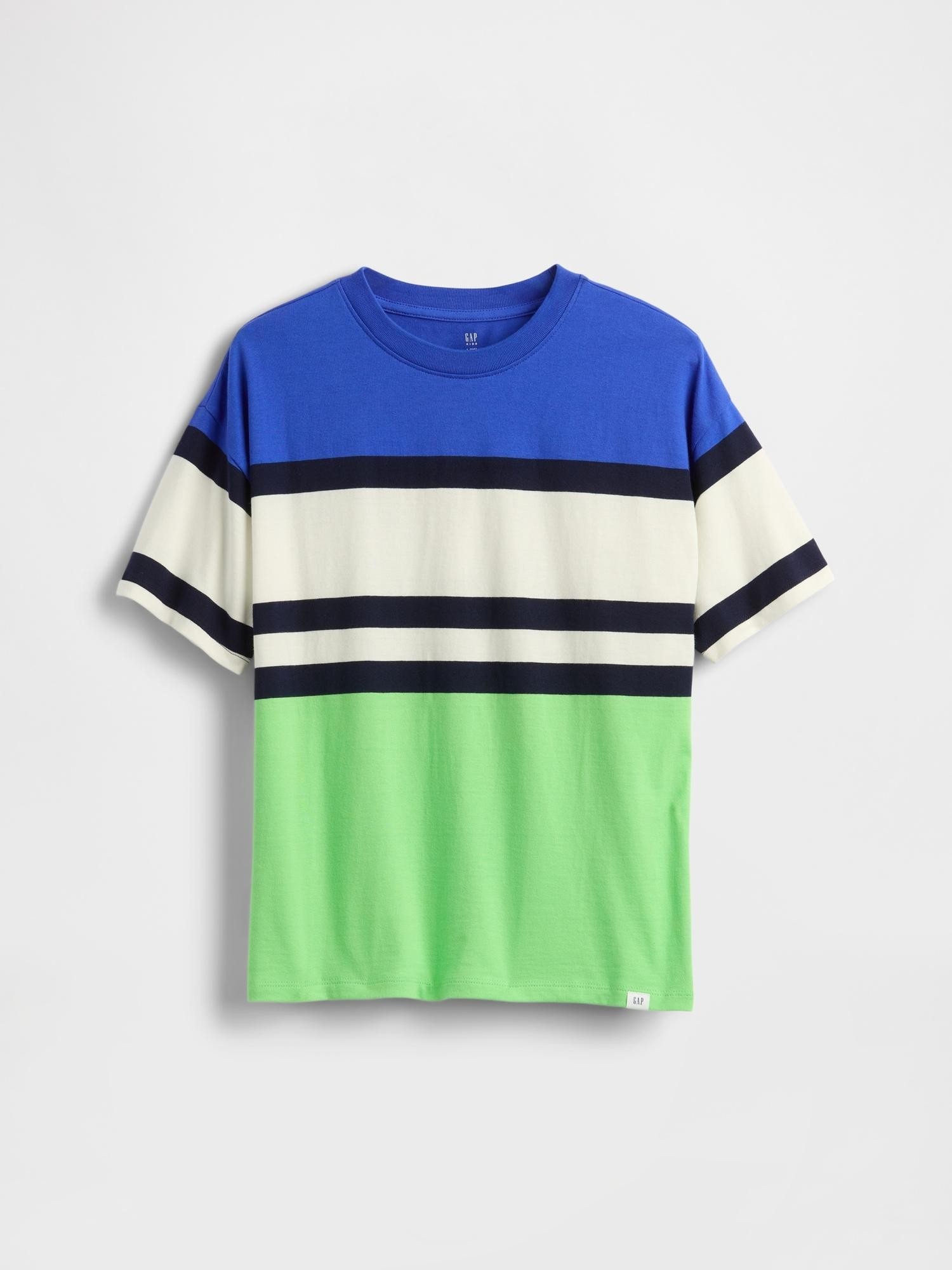 GAP Relaxed majica s kratkimi rokavi za dečke Modra - Blue Green Stripe 