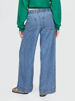 GAP Ženske UltraSoft baggy jeans hlače z gubami Modra - Medium Indigo 4