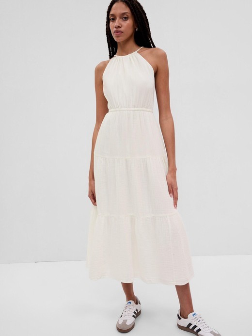 Image for Crinkle Gauze Halter Keyhole Tiered Maxi Dress from Gap