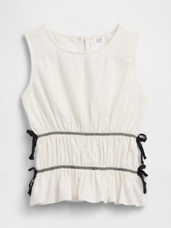 Top iz lanene mešanice s pentljami za deklice