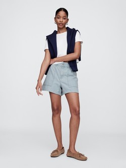 Striped denim shorts
